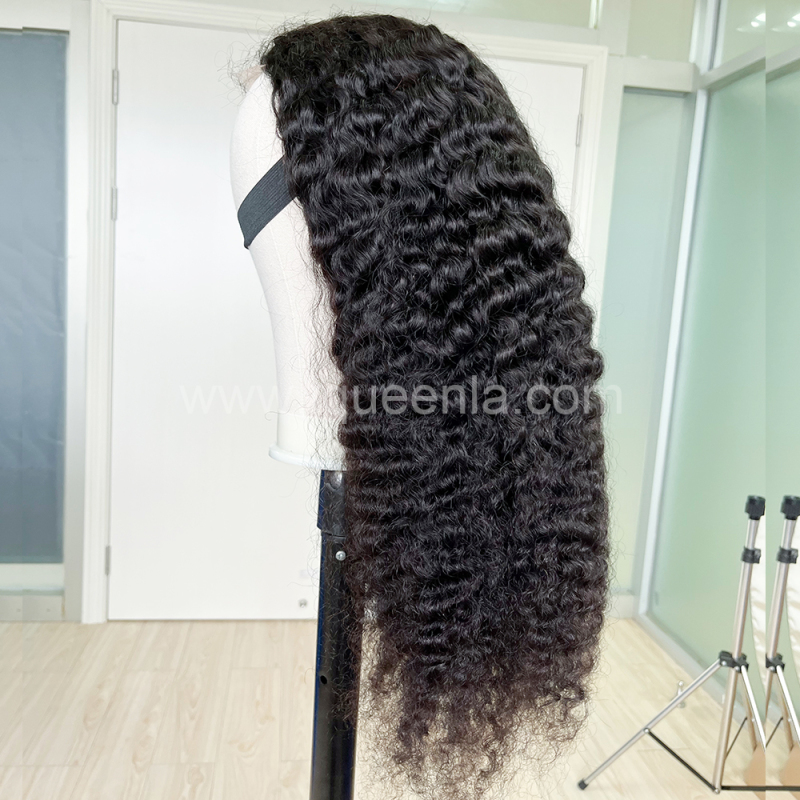 iqueenla 4x4 Transparent Lace Closure Indian Curly Raw Hair Wig Free Shipping