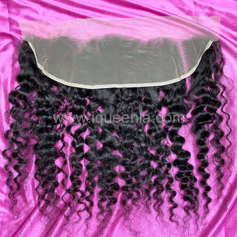 iqueenla Raw Hair Indian Curly 3 Bundles with 13x4 Transparent Lace Frontal