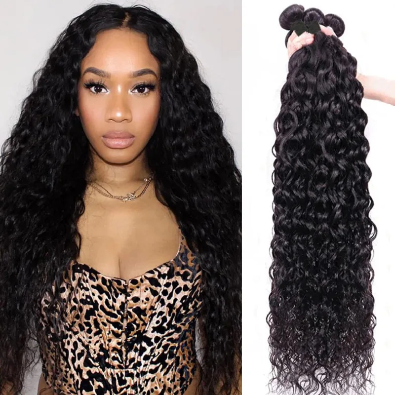 iqueenla 12A Mink Hair Water Wave 3 Bundles with 13x4 Transparent Lace  Frontal