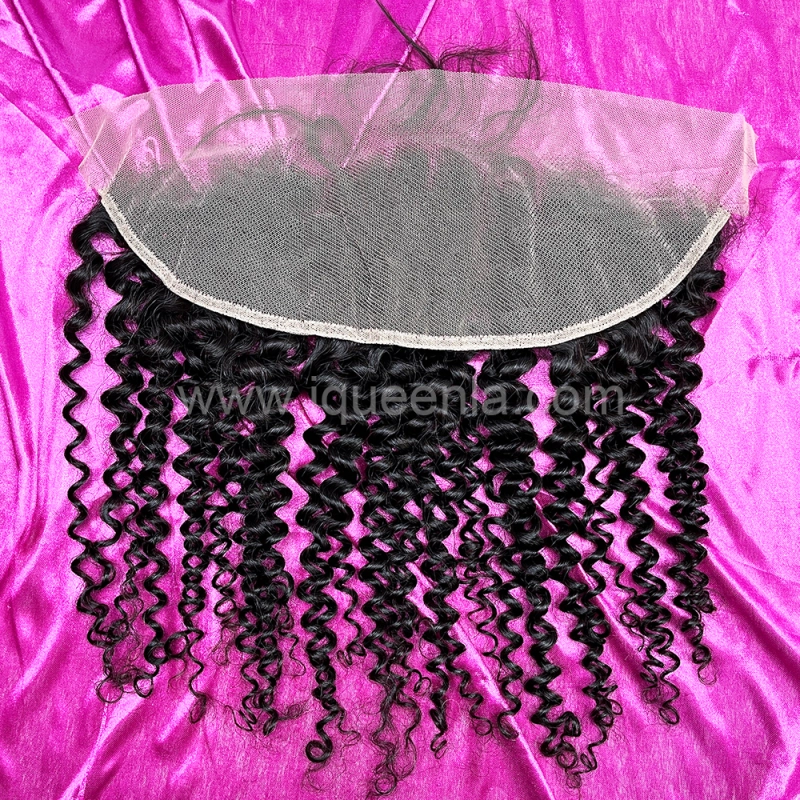 iqueenla 12A Mink Hair Jerry Curly 3 Bundles with 13x4 Transparent Lace  Frontal