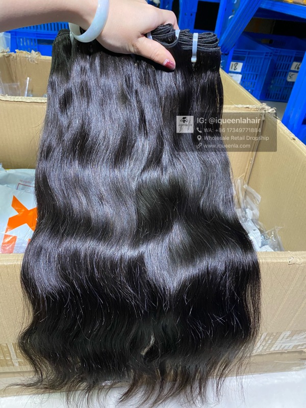 iqueenla Indian Wavy Raw Hair 3 Bundles with 13x4 Transparent Lace Frontal