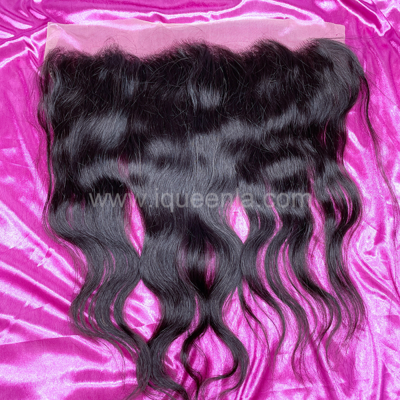 iqueenla Indian Wavy Raw Hair 3 Bundles with 13x4 Transparent Lace Frontal