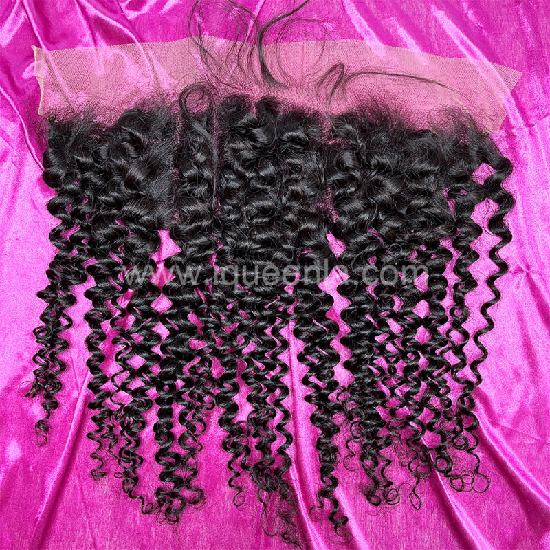 iqueenla 12A Mink Hair Jerry Curly 3 Bundles with 13x4 Transparent Lace  Frontal