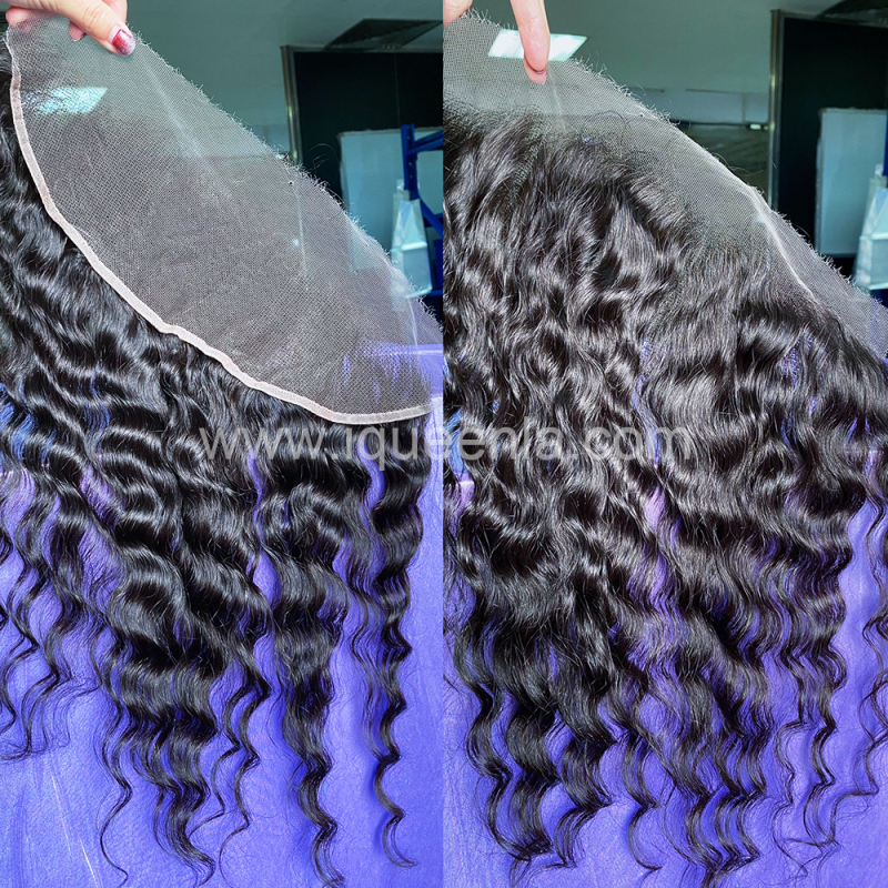 iqueenla Raw Hair 3 Bundles with 13x4 Cambodian Wavy Transparent Lace Frontal