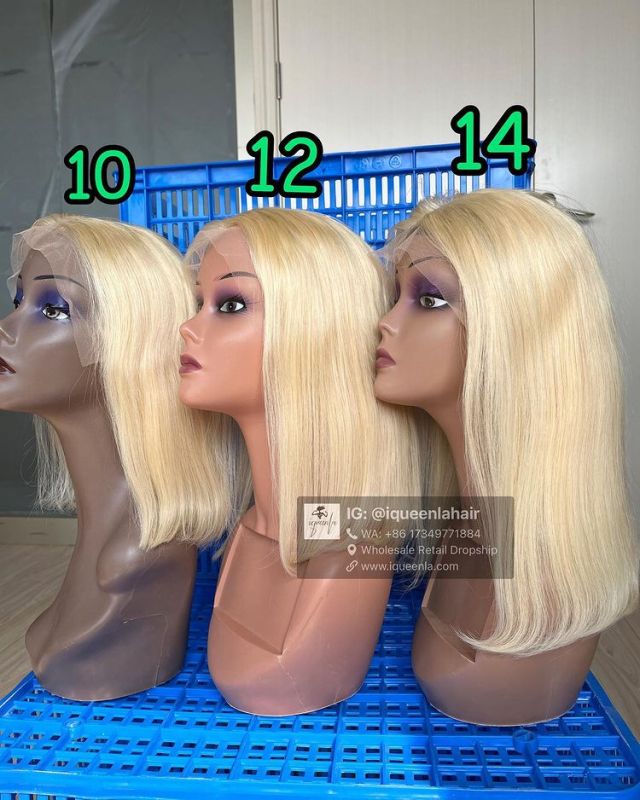 iqueenla #613 Blonde Color Straight Bob Pre-made Frontal Lace Wig Free Shipping