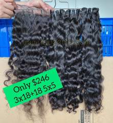 iqueenla Burmese Curly Raw Hair 3 Bundles with 5x5 Transparent Lace Closure
