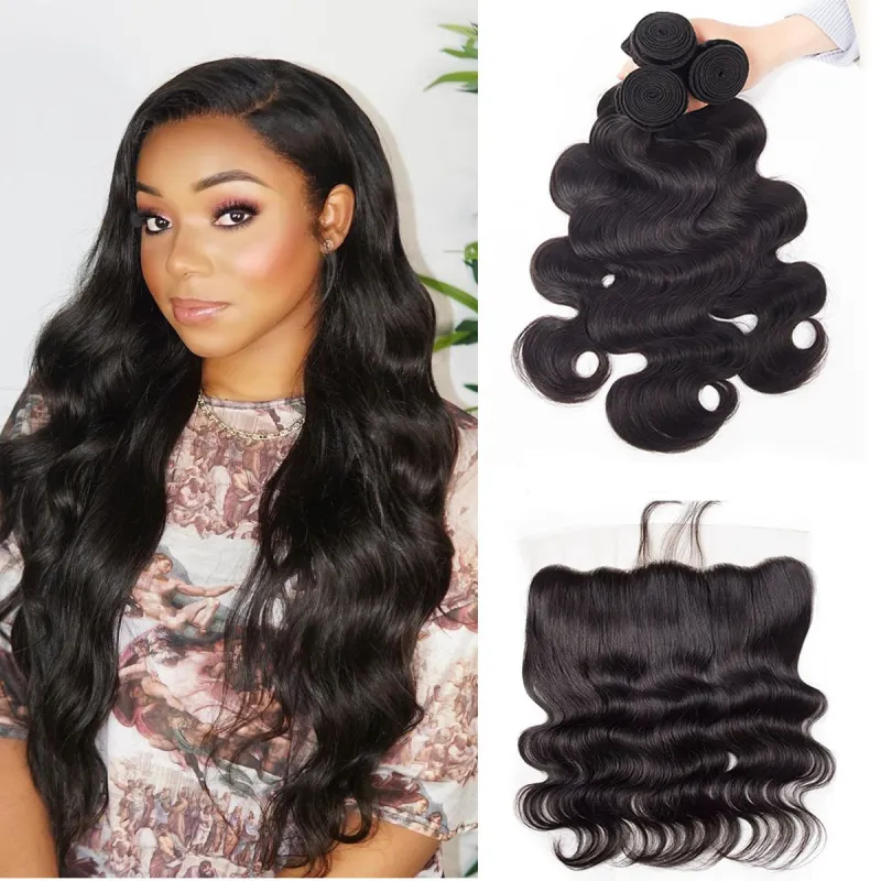 iqueenla Body Wave 12A Mink Hair 3 Bundles with 13x4 Transparent Lace  Frontal