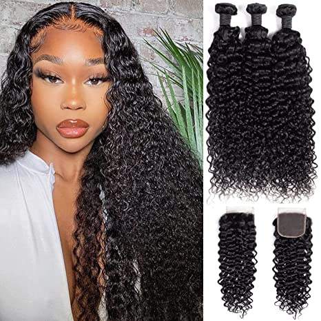 iqueenla 12A  Mink Jerry Curly Hair 3 Bundles with 4x4  Transparent Lace CLosure