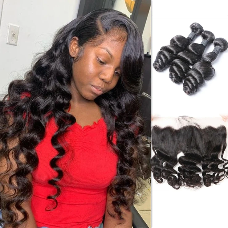 iqueenla Loose Wave 12A Mink Hair 3 Bundles with 13x4 Transparent Lace  Frontal