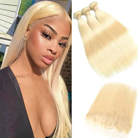 iqueenla 613 Blonde Straight Hair Bundles with 13x4 Transparent Lace Frontal
