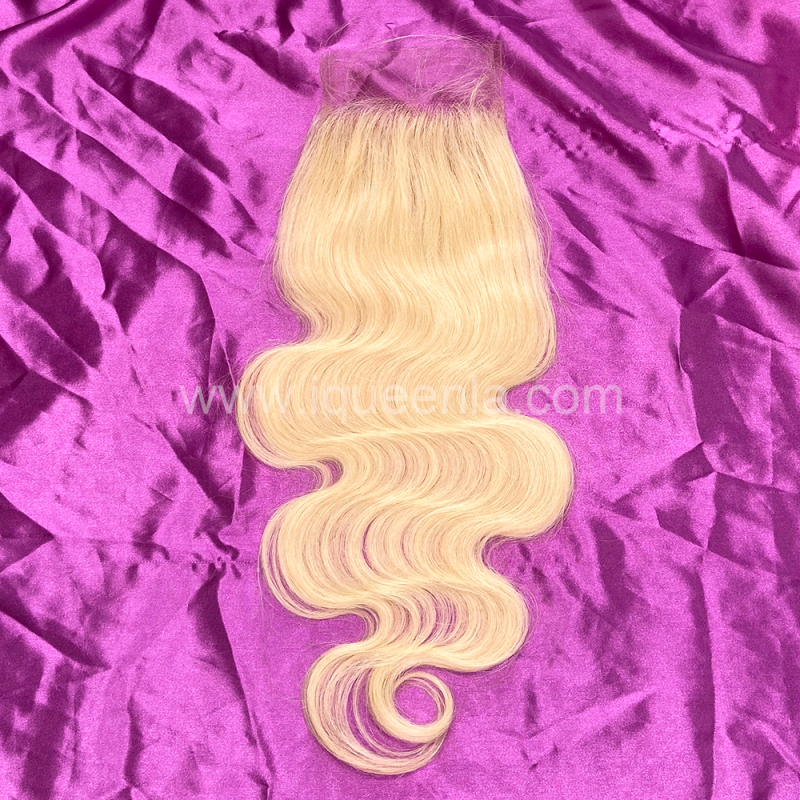iqueenla Unprocessed 613 Blonde Color Body Wave with 4x4 Transparent Lace Closure
