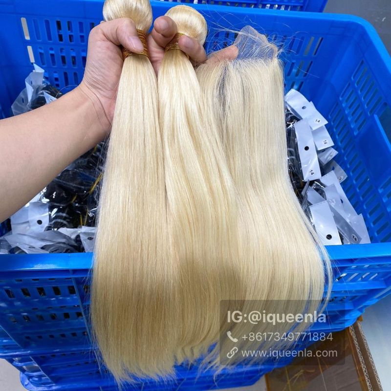 iqueenla 613 Blonde Color Straight Hair with 4x4 Transparent Lace Closure
