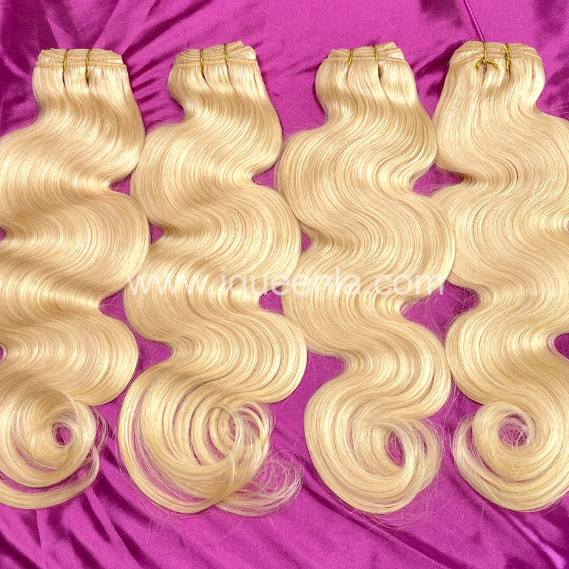 iqueenla Unprocessed 613 Blonde Color Body Wave with 4x4 Transparent Lace Closure