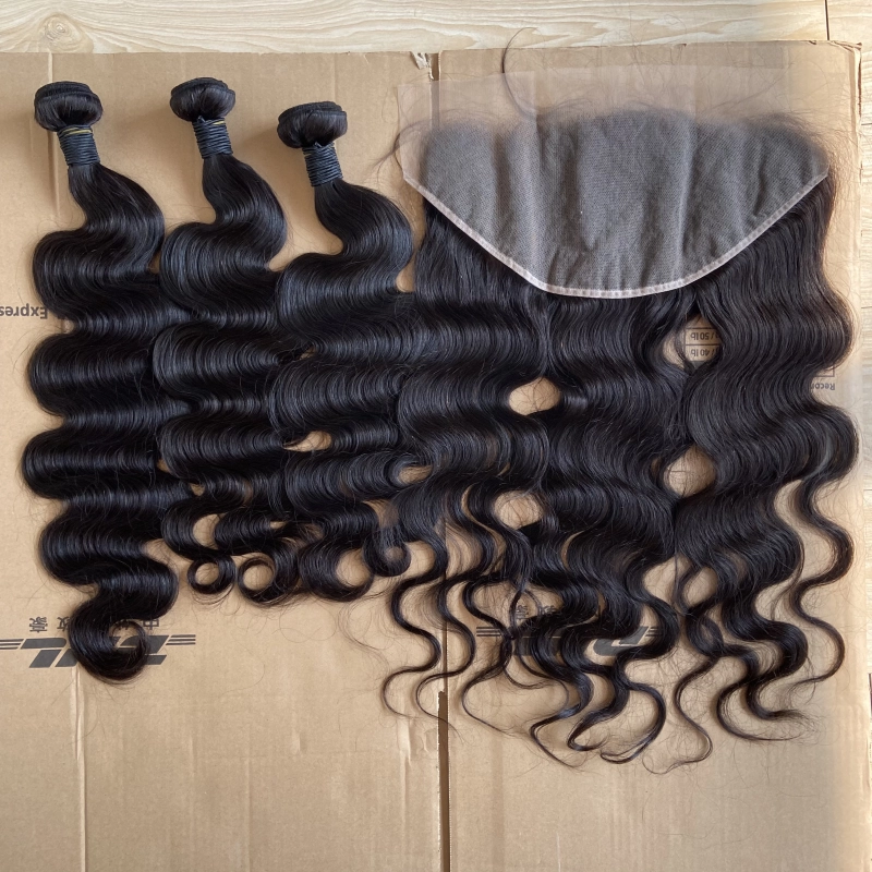 iqueenla Body Wave 12A Mink Hair 3 Bundles with 13x4 Transparent Lace  Frontal