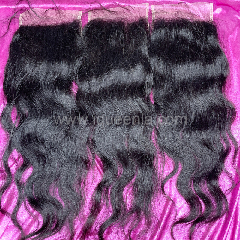 iqueenla Indian Wavy Raw Hair 3 Bundles with 4x4 HD Lace Closure