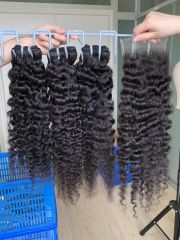 iqueenla Indian Curly Real Raw Hair 3 Bundles with 4x4 HD Lace Closure