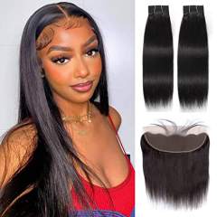 iqueenla Real Raw Straight Hair 3 Bundles with 13x4 HD Lace Frontal