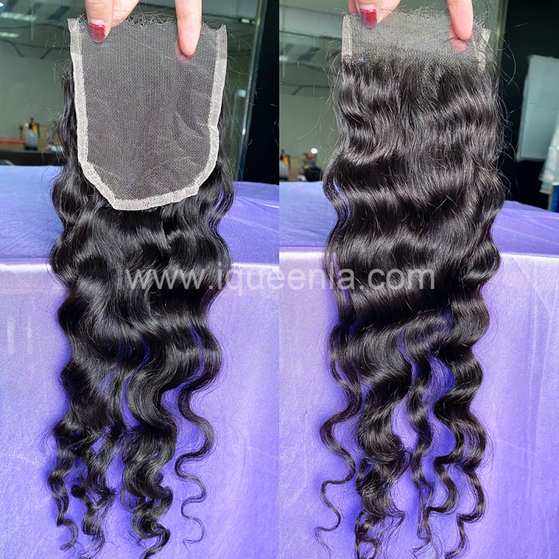 iqueenla Burmese Curly Real Raw Hair 3 Bundles with 4x4 HD Lace Closure