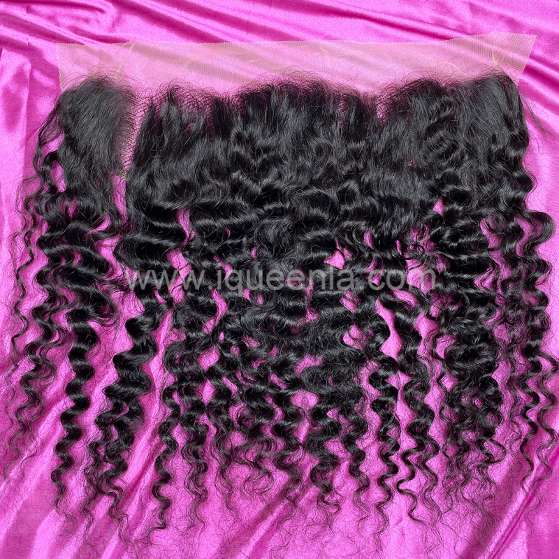 iqueenla Real Raw Hair Indian Curly 3 Bundles with 13x4 HD Lace Frontal