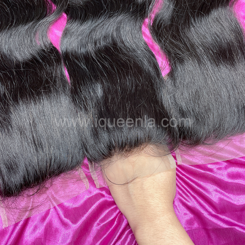 iqueenla Indian Wavy Raw Hair 3 Bundles with 4x4 HD Lace Closure
