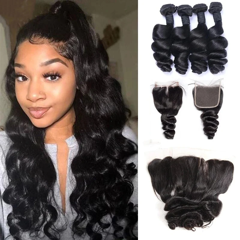 iqueenla Loose Wave 12A Mink Hair 3 Bundles with 13x4 HD Lace Frontal