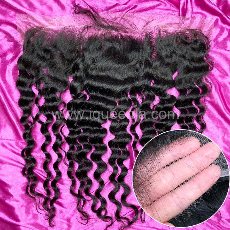 iqueenla Deep Wave 12A Mink Hair 3 Bundles with 13x4 HD Lace Frontal