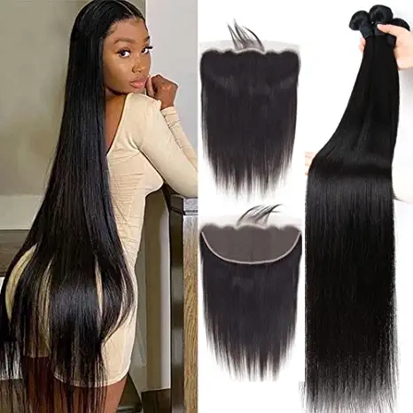 iqueenla 12A Mink Straight Hair 3 Bundles with 13x4 HD Lace Frontal