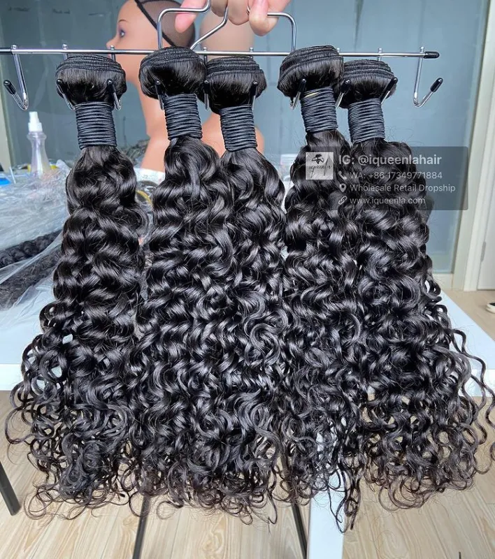 iqueenla 12A 100% Mink Hair Water Wave with 4x4 HD Lace CLosure