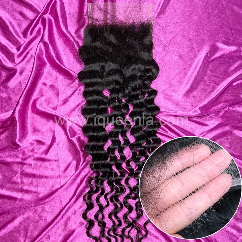 iqueenla 12A 100% Mink Hair Water Wave with 4x4 HD Lace CLosure