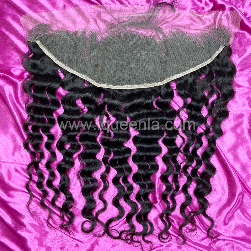 iqueenla Deep Wave 12A Mink Hair 3 Bundles with 13x4 HD Lace Frontal