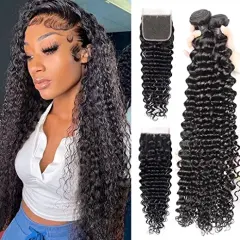 iqueenla 12A 100% Mink Hair Deep Wave with 4x4 HD Lace Closure