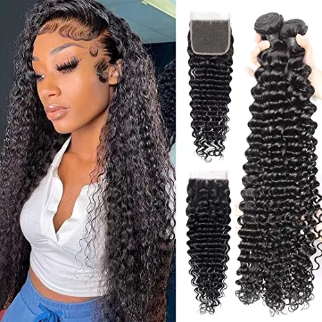 iqueenla 12A 100% Mink Hair Deeop Wave with 4x4 HD Lace CLosure