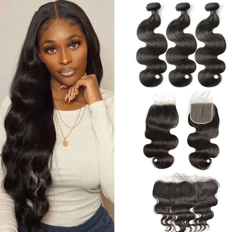 iqueenla Body Wave 12A Mink Hair 3 Bundles with 13x4 HD Lace Frontal