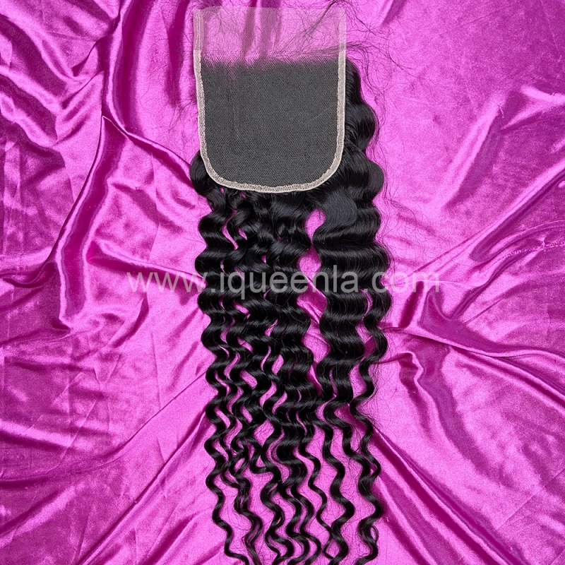 iqueenla 12A 100% Mink Hair Water Wave with 4x4 HD Lace CLosure