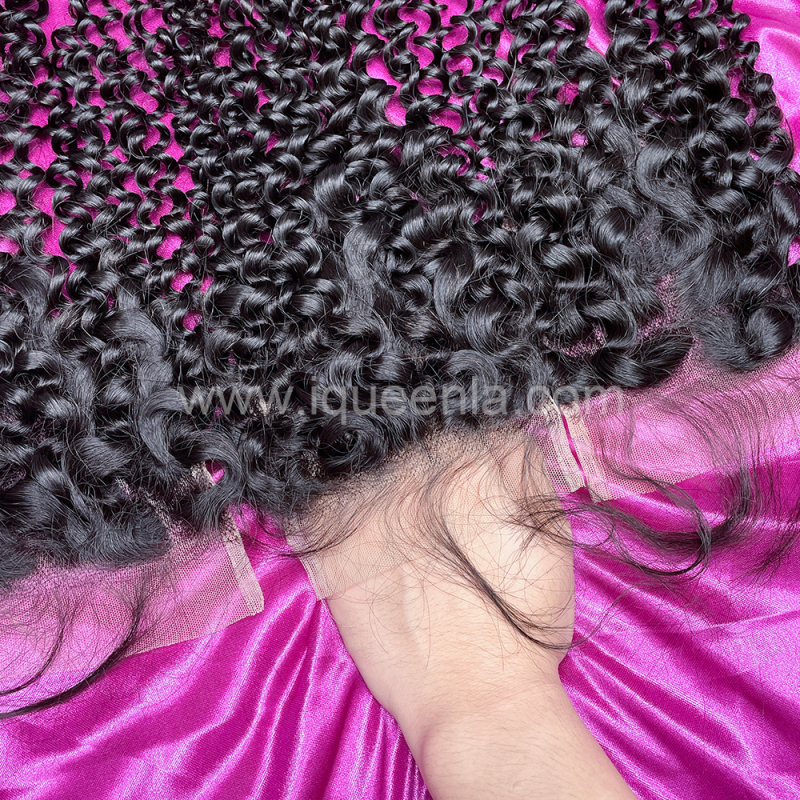 iqueenla 12A Jerry Curly 100% Mink Hair  with 4x4 HD Lace CLosure