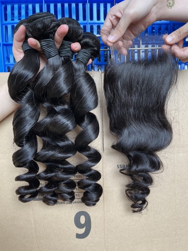 iqueenla 12A Grade Mink Hair Loose Wave with 4x4 HD Lace CLosure