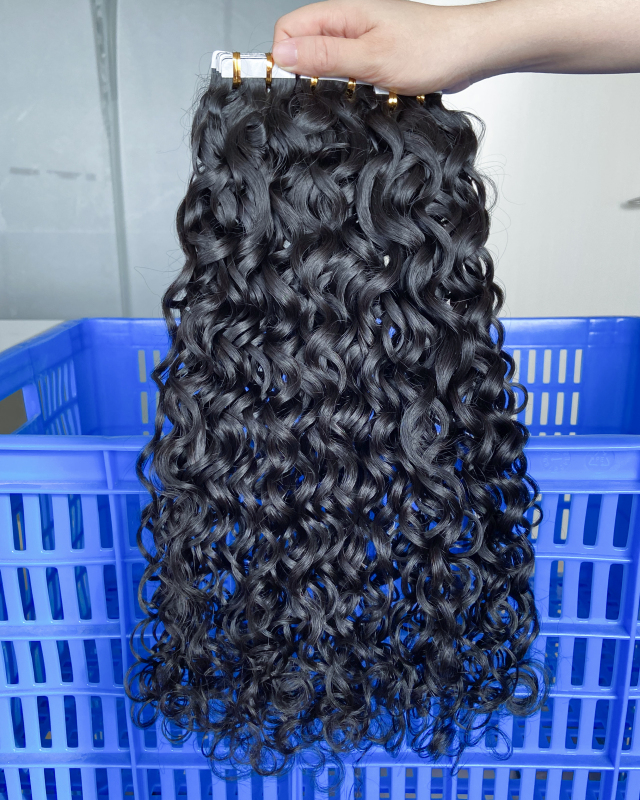 iqueenla Unprocessed Mink Hair Water Wave Tape In Extension