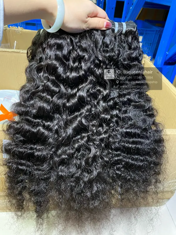 iqueenla Indian Curly Bundle High Quality Raw Hair Weave