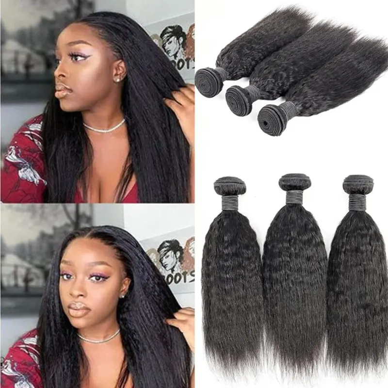 iqueenla Mink Hair 12A Kinky Straight 3 bundles Deal Hair Weaves