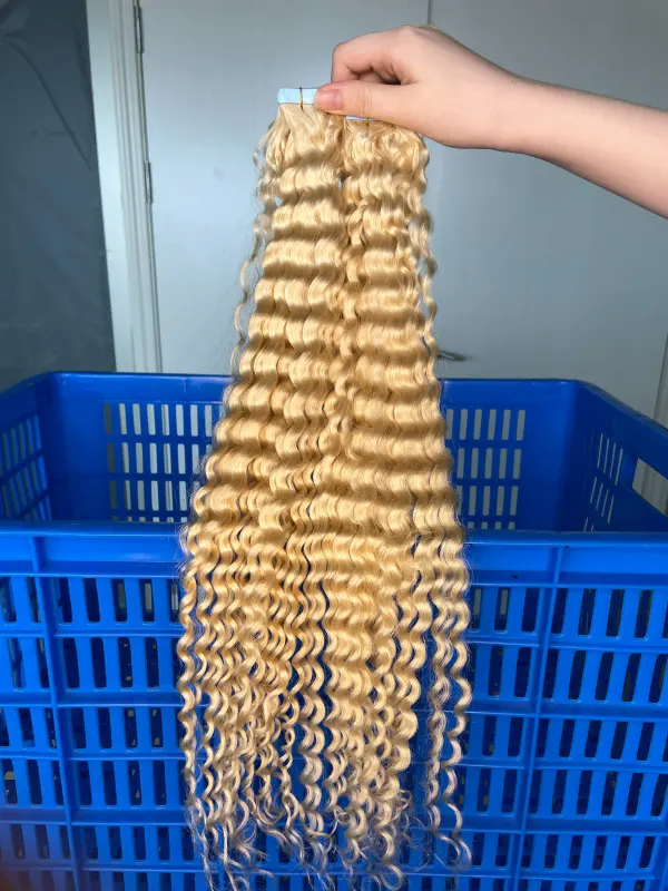 iqueenla #613 Blonde Color Deep Wave Tape In Hair Extension