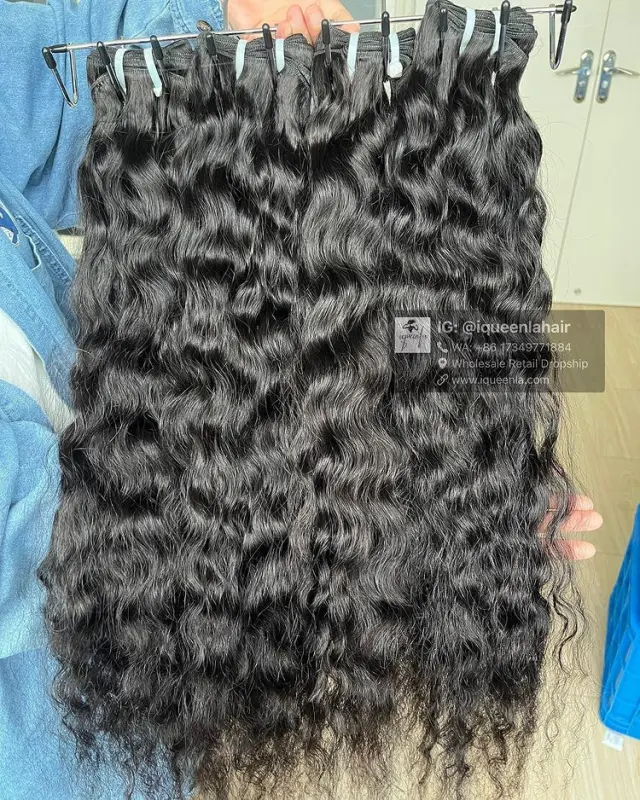 iqueenla Cambodian Wavy Raw Hair Bundle Weave for Sew In Hairstyle