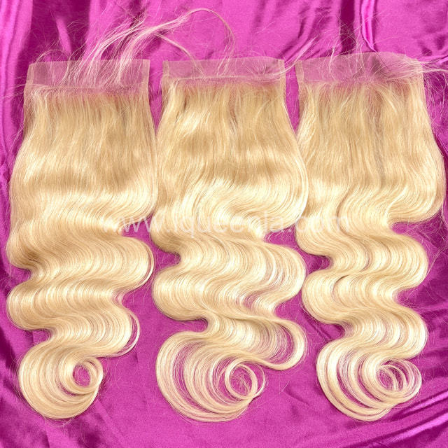 iqueenla Blonde #613 Color Body Wave 4x4 Transparent Lace Closure