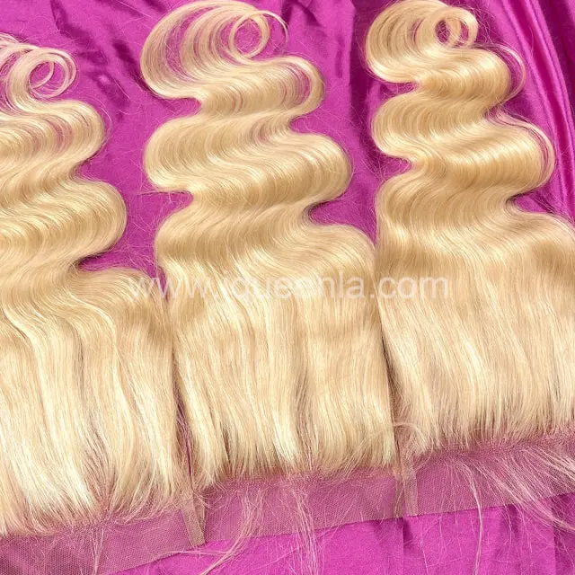 iqueenla Blonde #613 Color Body Wave 4x4 Transparent Lace Closure
