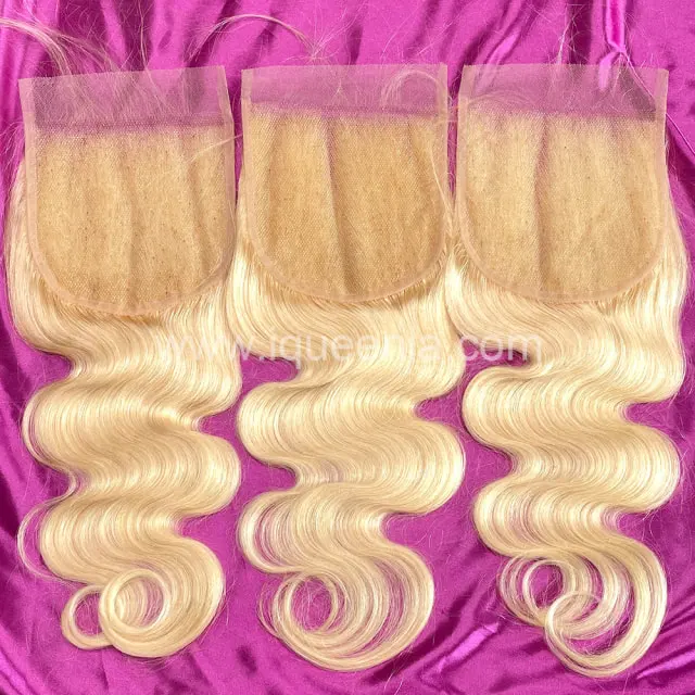 iqueenla Blonde #613 Color Body Wave 4x4 Transparent Lace Closure