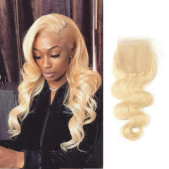 iqueenla Blonde #613 Color Body Wave 4x4 Transparent Lace Closure