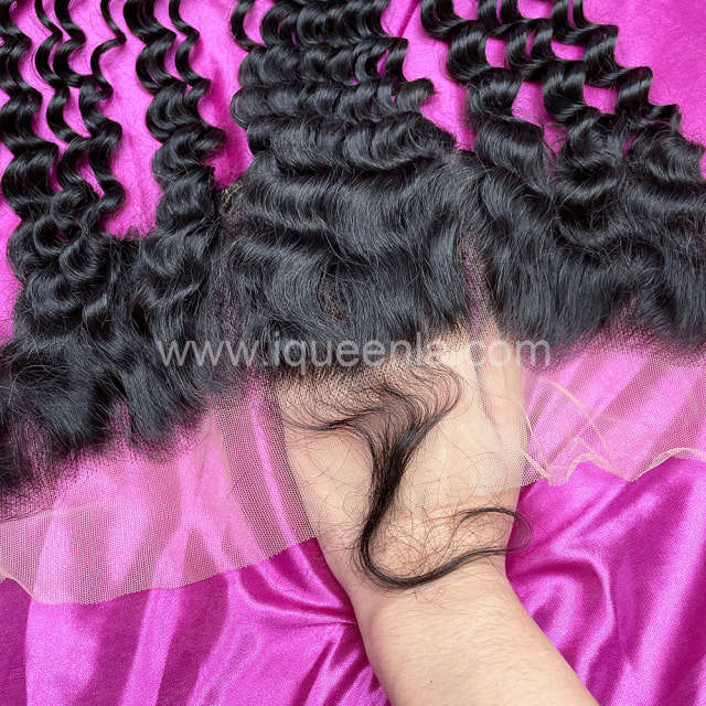 iqueenla Deep Wave Mink Hair 13x6 Transparent Lace Frontal Free Shipping