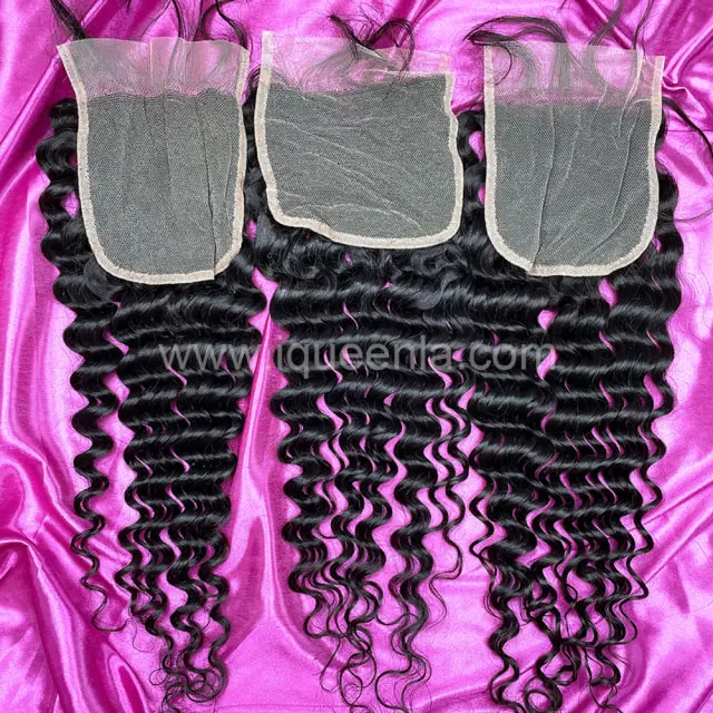 iqueenla Deep Wave Mink Hair 5x5 Transparent Lace Closure