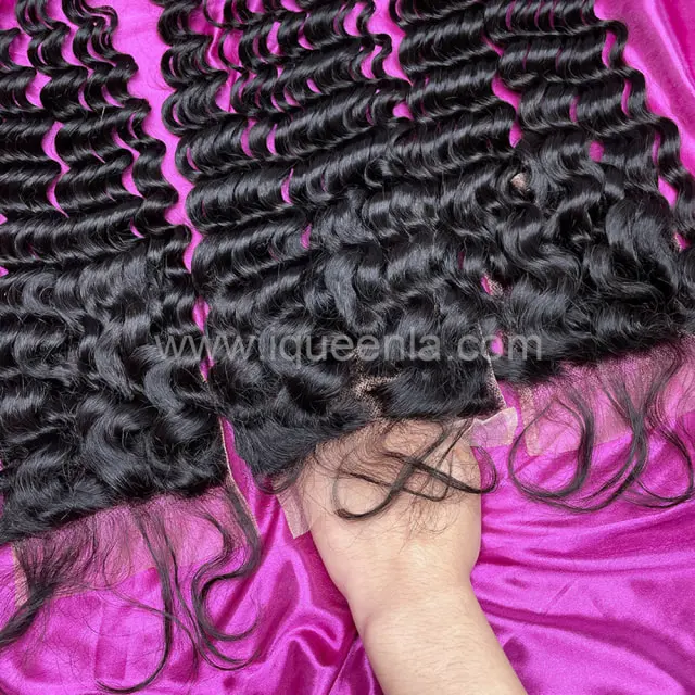 iqueenla Deep Wave Mink Hair 5x5 Transparent Lace Closure
