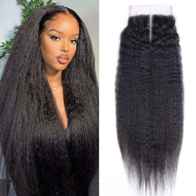 iqueenla Kinky Straight Mink Hair 4x4 Transparent Lace Closure