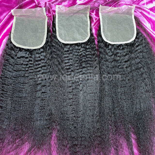 iqueenla Kinky Straight Mink Hair 4x4 Transparent Lace Closure